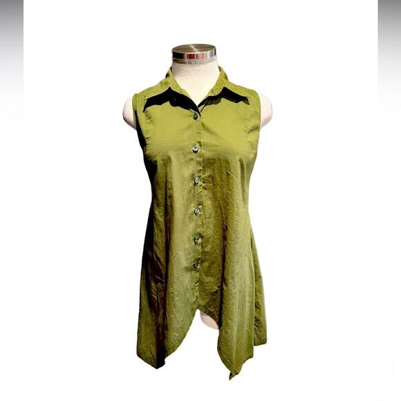 Norma Kamali Tops - Norma Kamali Button Front Tunic Top Size Green Cotton Sleeveless Size XS